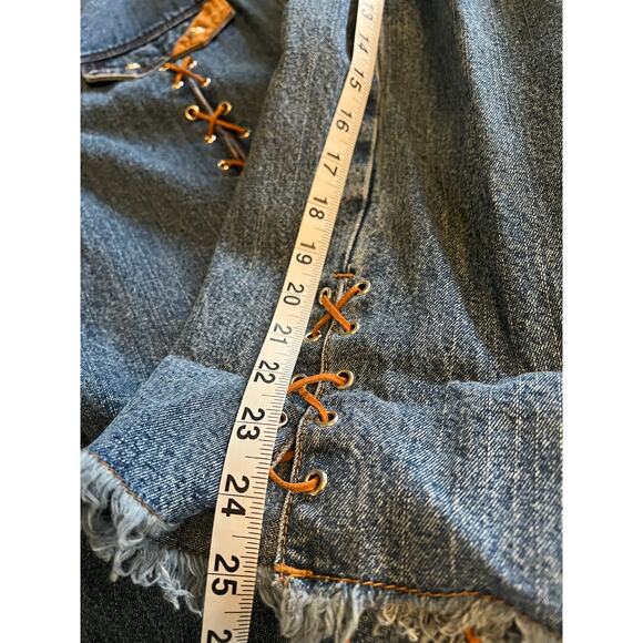 Ethyl blue jean denim long duster jacket leather stitchy Y2K Western boho 3X - Picture 10 of 11